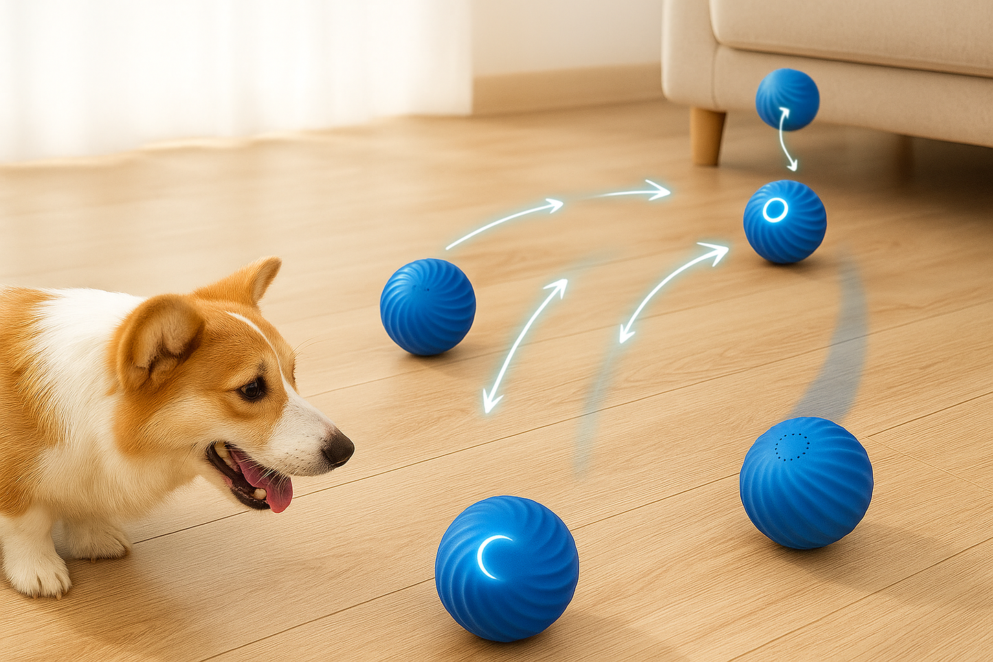 Chien qui joue avec une balle rebondissante