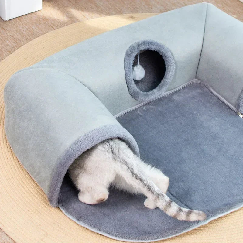 Tunnel Panier 3-en-1 pour Chats - Jeu, Repos et Cachette Multifonction