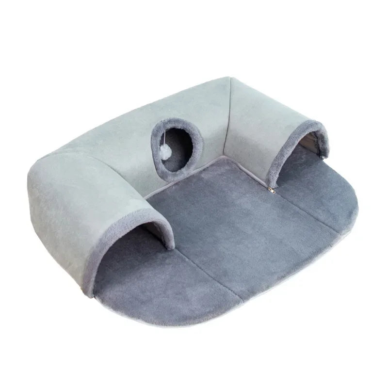 Tunnel Panier 3-en-1 pour Chats - Jeu, Repos et Cachette Multifonction