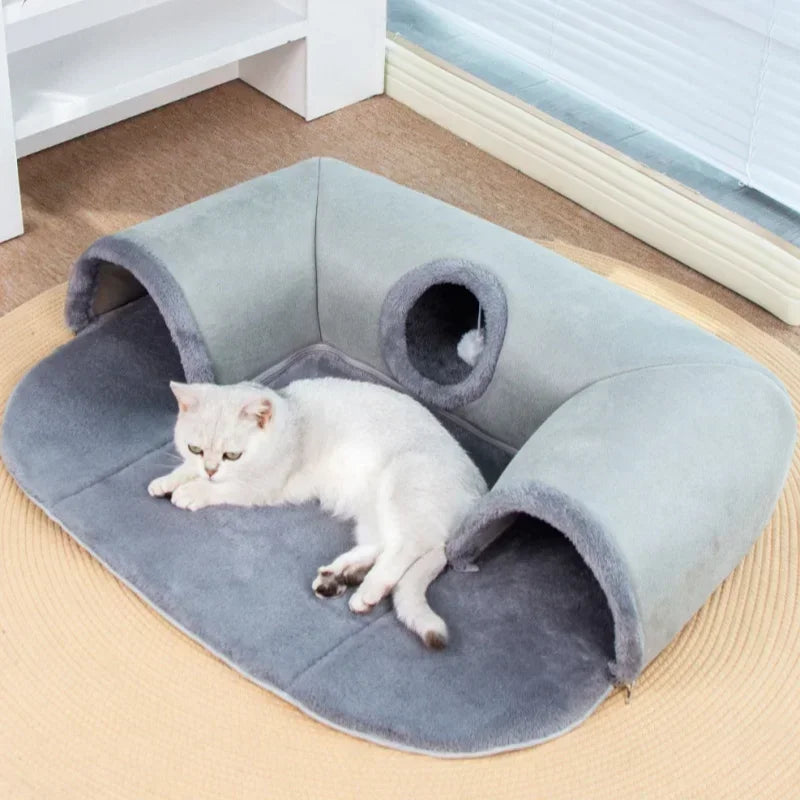 Tunnel Panier 3-en-1 pour Chats - Jeu, Repos et Cachette Multifonction