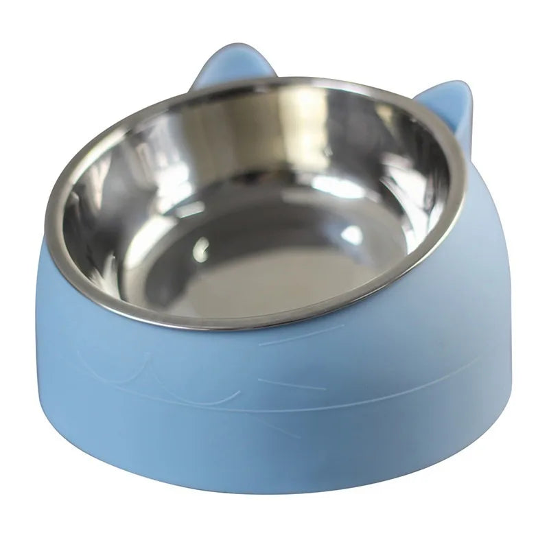 1pc Stainless Steel Cat Lovely Creative Inclined Kitten Puppy Food Feeding Bowls Cats Drinking Feeder Pet Dogs Cats Feeder - Miaou Wouf Family