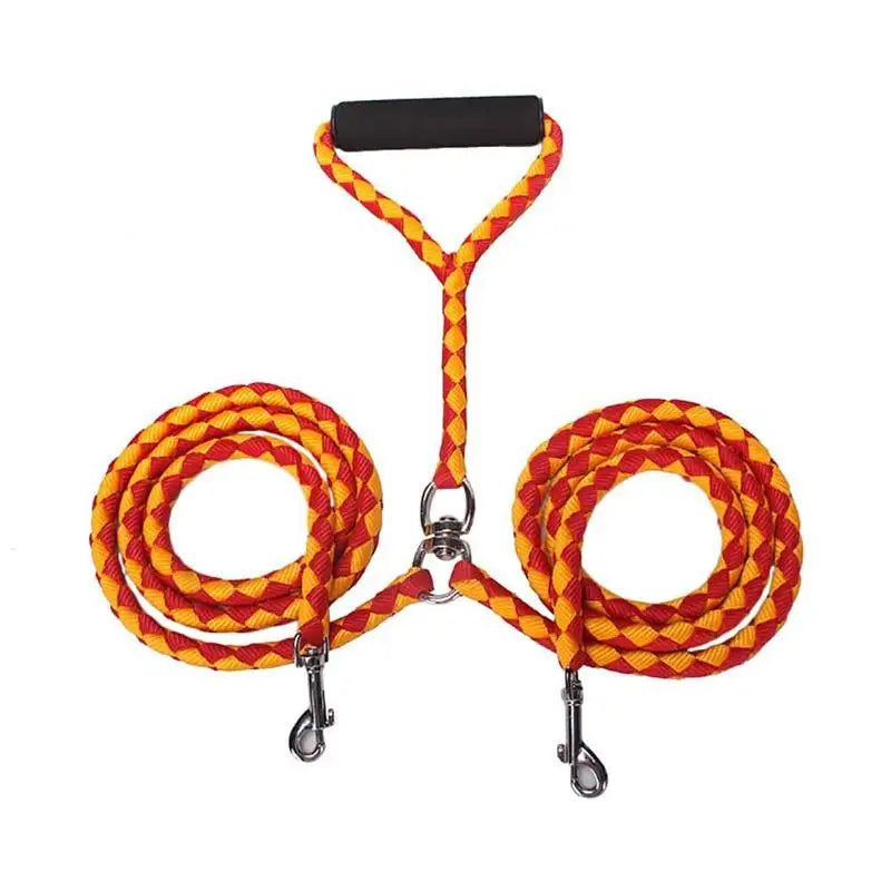 Laisse double pour chien, rouge et jaune