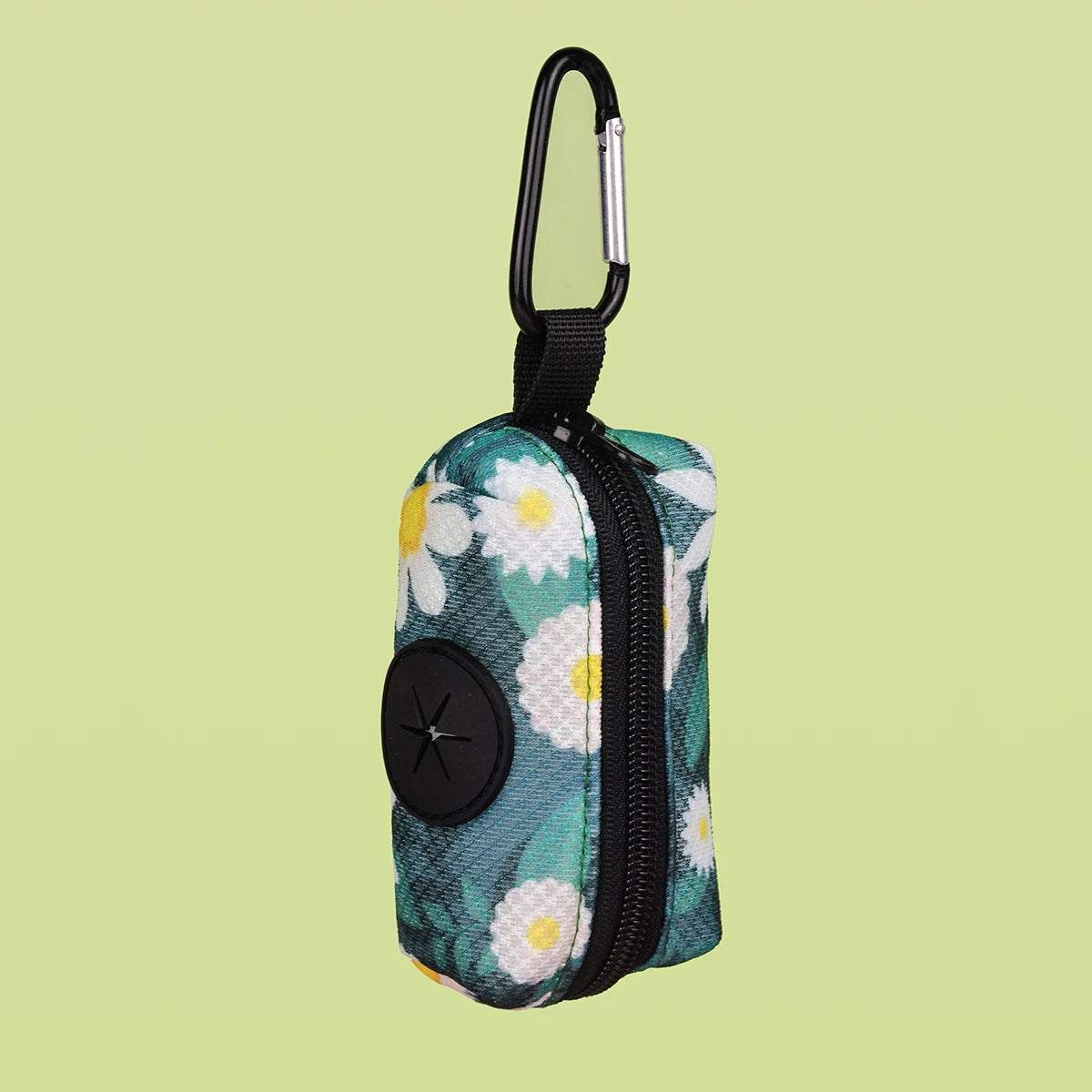 Distributeur à sac à crotte avec des fleurs