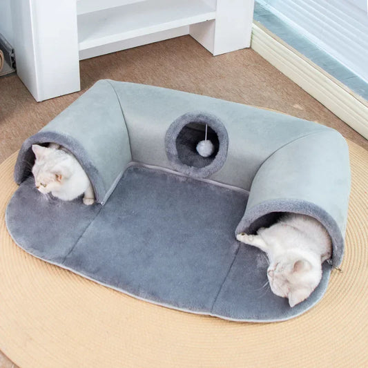 Tunnel Panier 3-en-1 pour Chats - Jeu, Repos et Cachette Multifonction