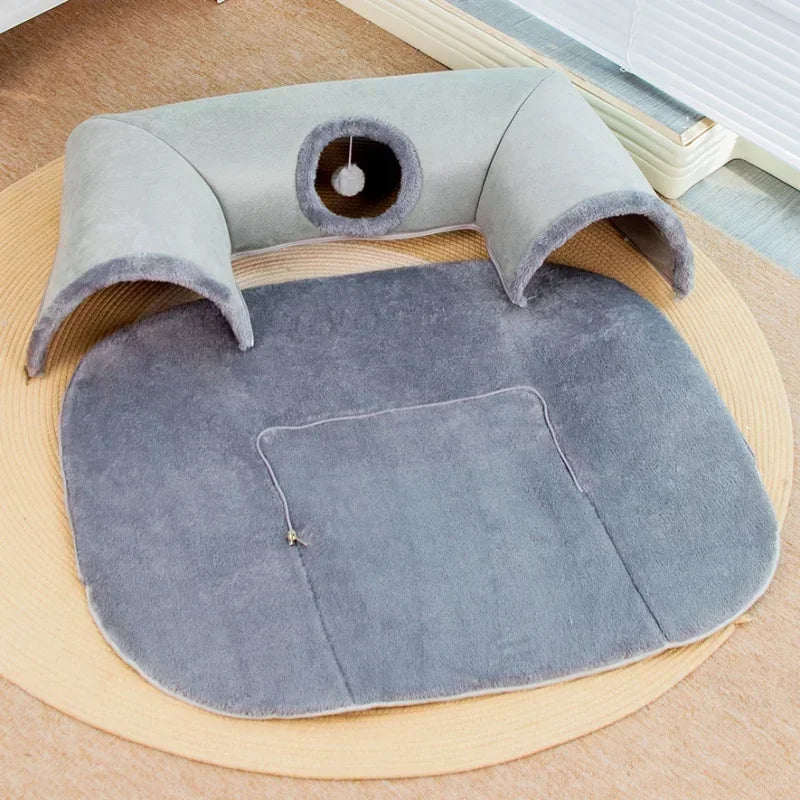 Tunnel Panier 3-en-1 pour Chats - Jeu, Repos et Cachette Multifonction