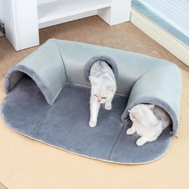 Tunnel Panier 3-en-1 pour Chats - Jeu, Repos et Cachette Multifonction