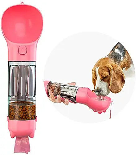 gourde promenade chien rose 3 en 1 avec sac