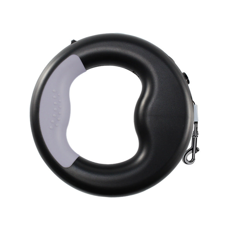laisse noir ronde rétractable pour chien avec poignet ergonomique promenade