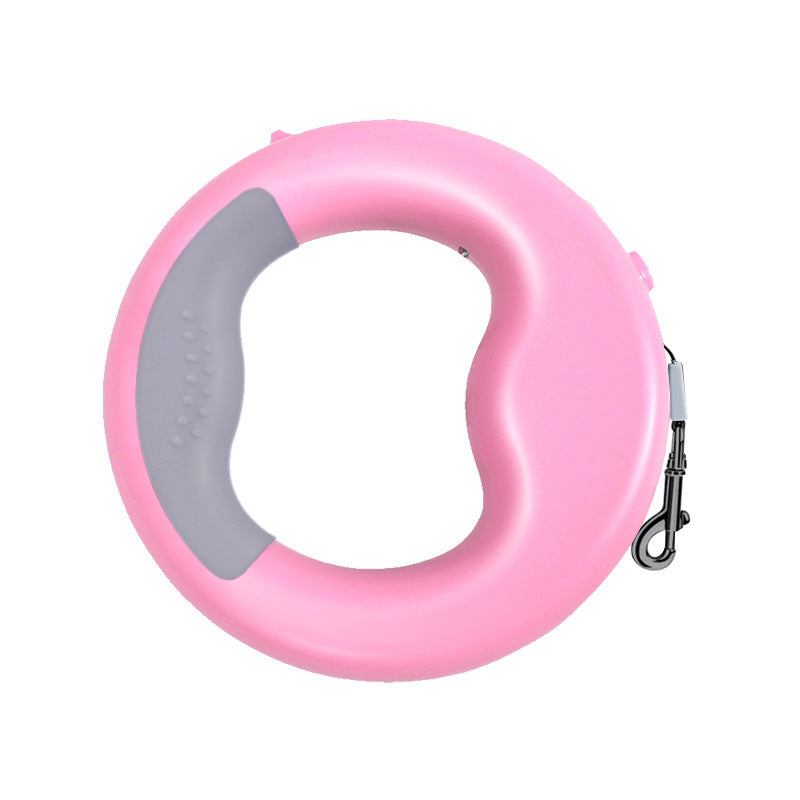 laisse rose ronde rétractable pour chien avec poignet ergonomique promenade