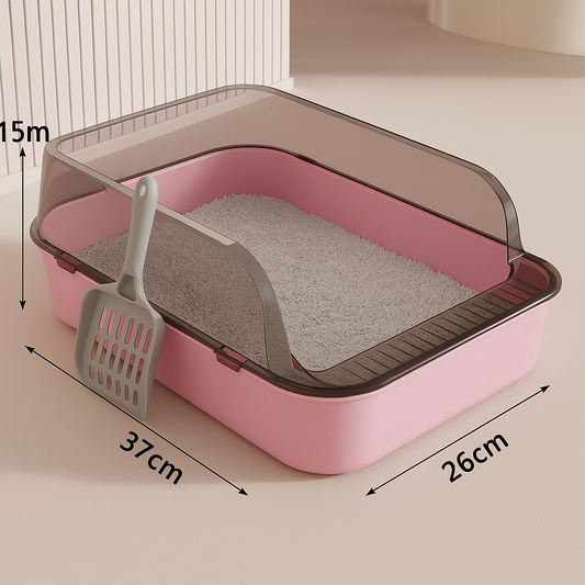 Bac à Litière Semi-Fermé Anti-Éclaboussures pour Chat - Confort et Hygiène