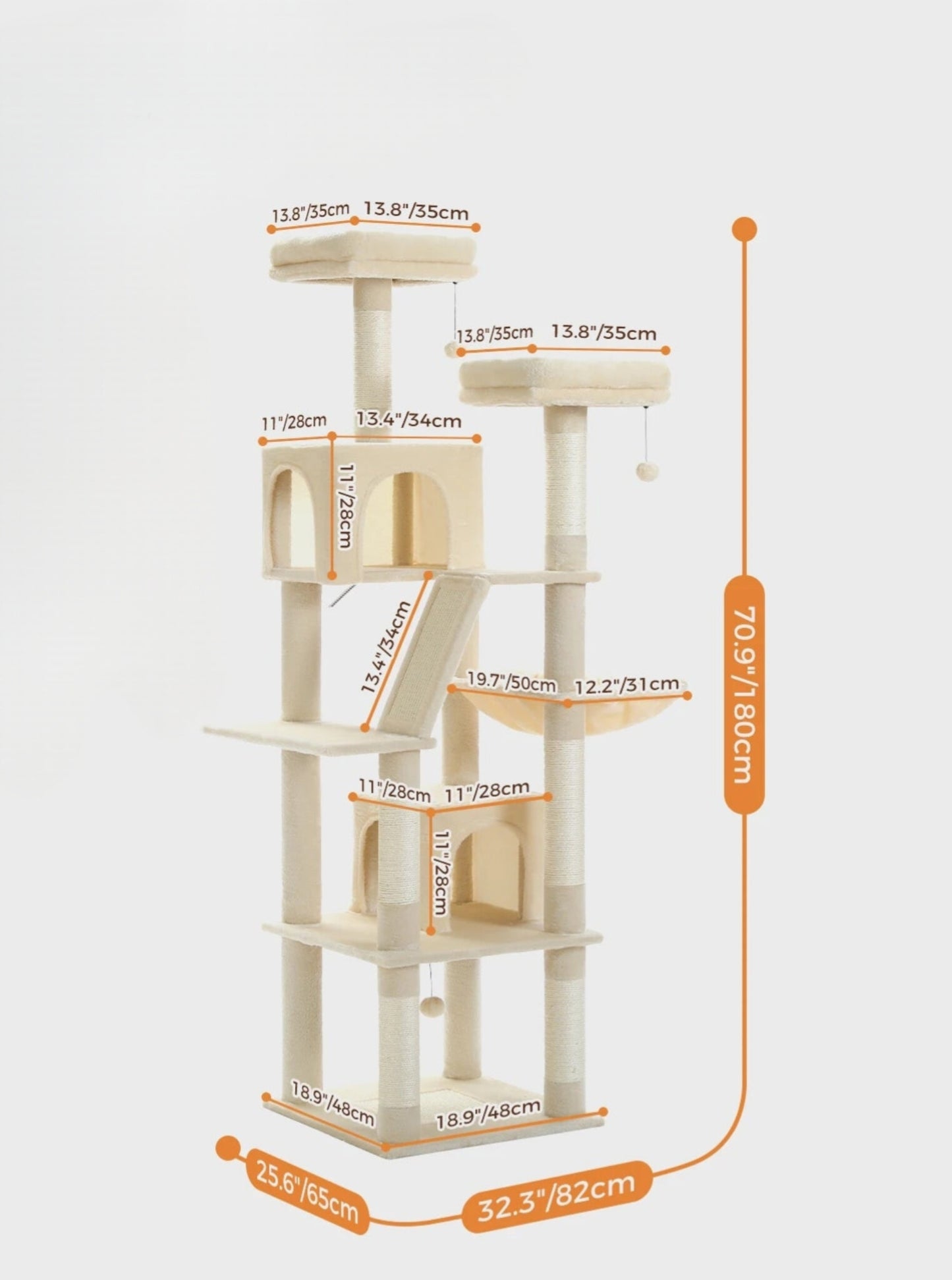 Arbre à Chat Grand Modèle - Tour Multi-Niveaux avec Griffoirs, Perchoirs et Niches en Peluche