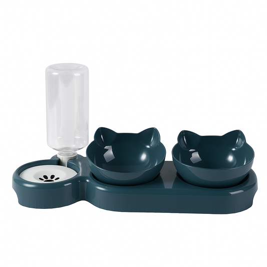 Gamelle 3-en-1 Surélevée avec Fontaine d'Eau - Station Repas Complète