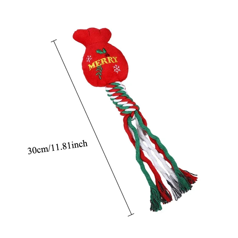 Jouets de Noël pour Chien - Cordes en Coton Tressé avec Couineur - Cadeau Festif pour Chiot et Chat
