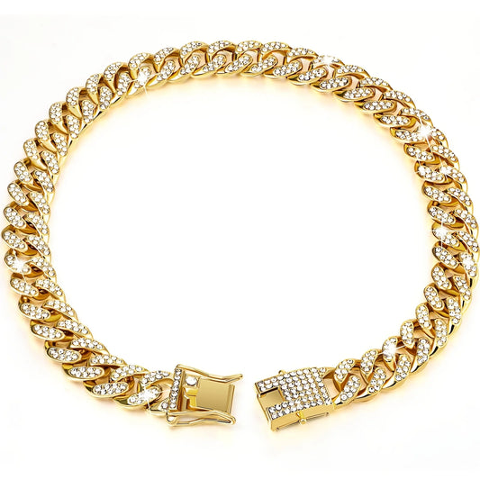 Collier Chaîne Cubaine Dorée avec Strass Diamants pour Chien - Luxe et Élégance
