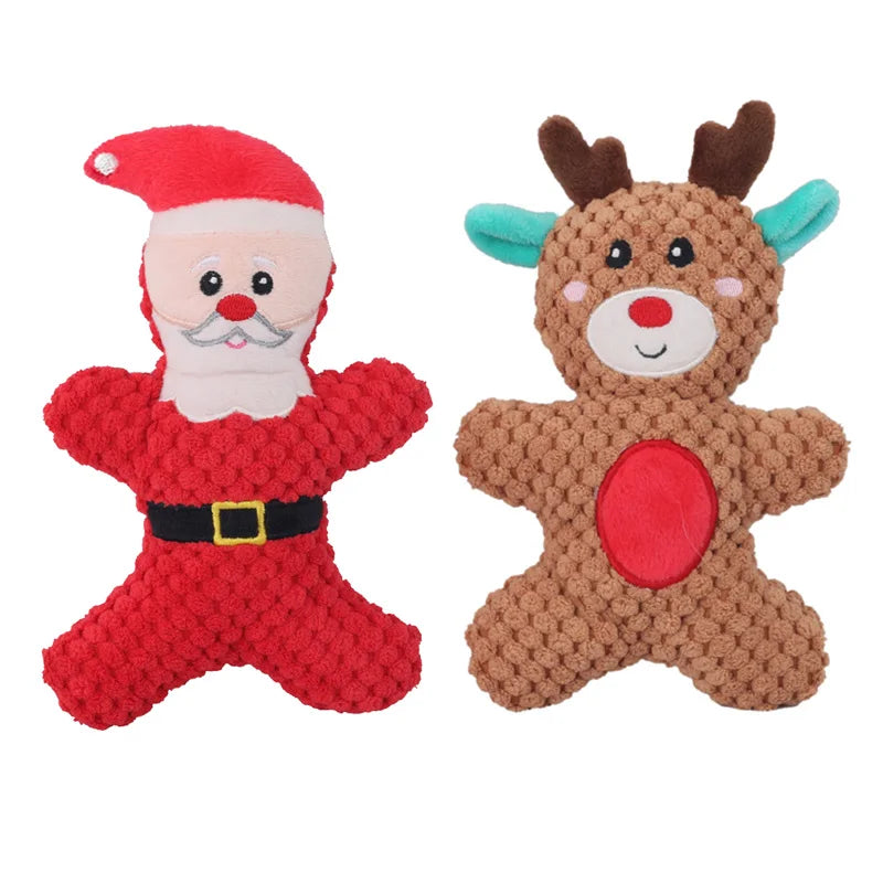Jouet Peluche de Noël pour Chien - Père Noël et Renne Couineurs - Doux et Résistant