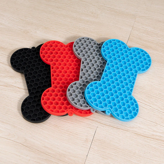Tapis de Léchage Os pour Chien avec Ventouses - Ralentisseur Anti-Stress en Silicone