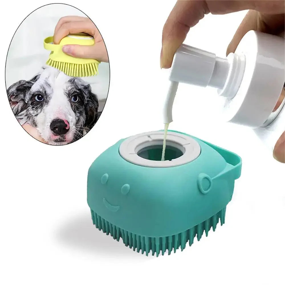 Brosse de Massage de Bain pour Animaux avec Réservoir à Savon-Miaou Wouf Family