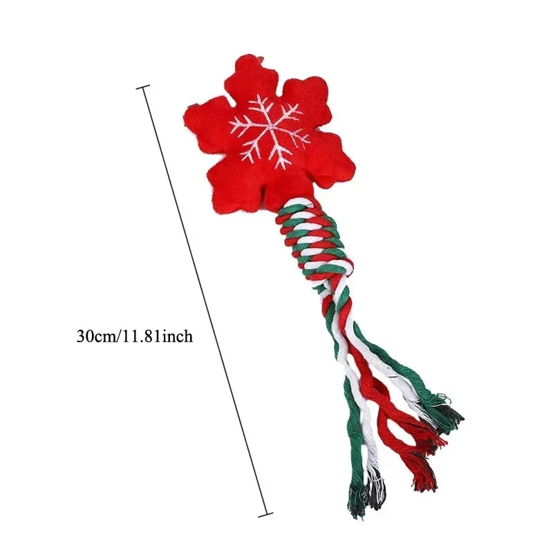 Jouets de Noël pour Chien - Cordes en Coton Tressé avec Couineur - Cadeau Festif pour Chiot et Chat