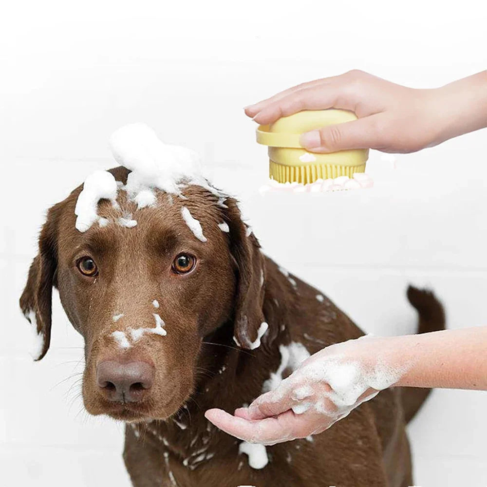Brosse de Massage de Bain pour Animaux avec Réservoir à Savon-Miaou Wouf Family