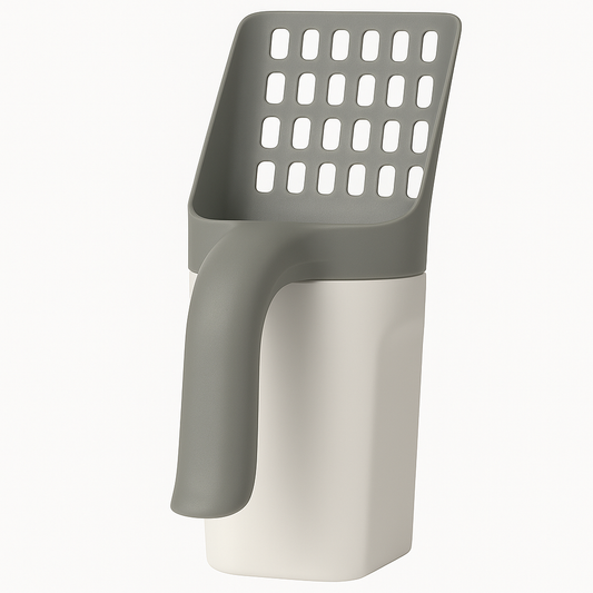pelle litière pour chat blanc et gris